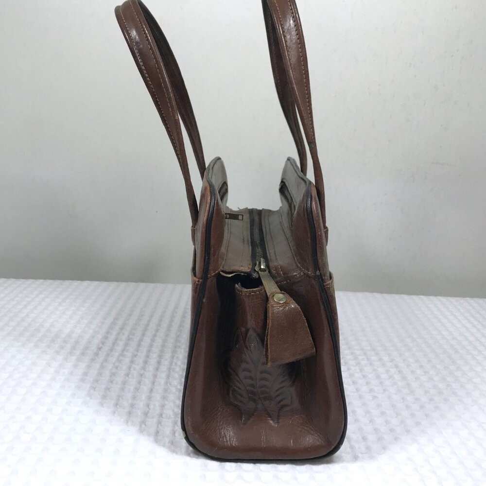 Vintage Tooled Leather Handbag Brown Floral - Picture 5 of 14